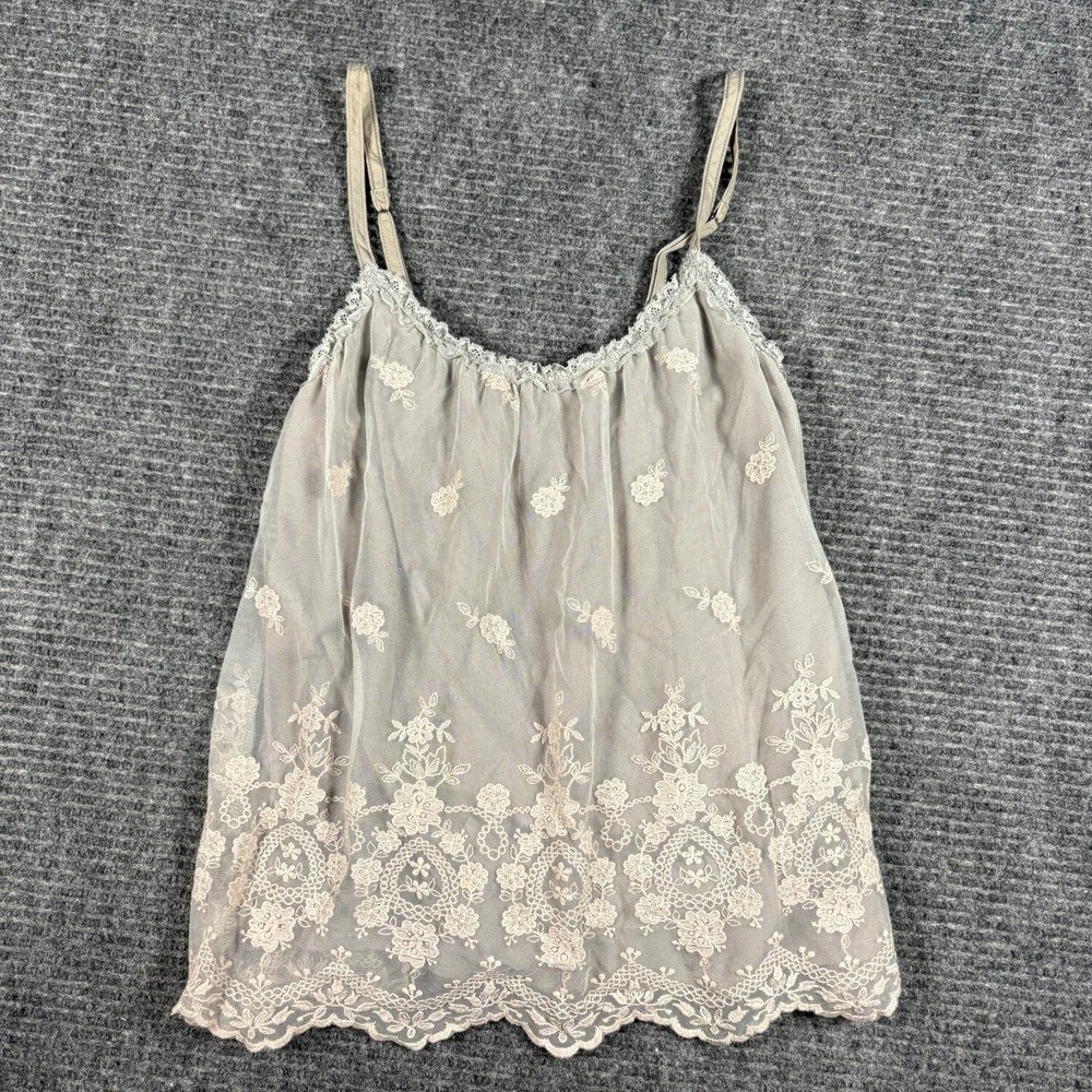 Hollister Cami Top Womens XS Gray Excellent Floral Lace Mesh Babydoll Boho